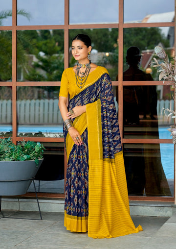 Ikkat Print Mul Mul Cotton Elegant Style Saree