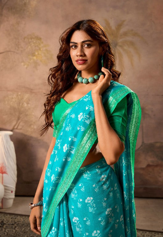 Alluring Blue Mul  Mul Cotton Saree