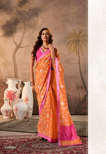 Alluring Mul  Mul Orange Cotton Saree