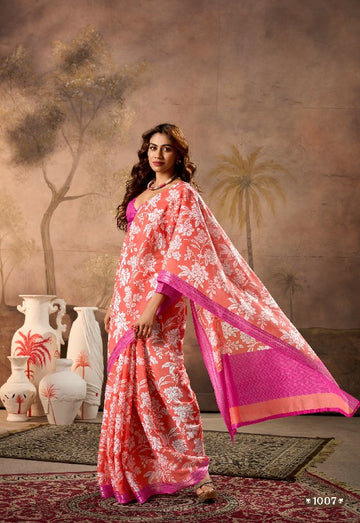 Alluring Pink Mul  Mul Cotton Saree